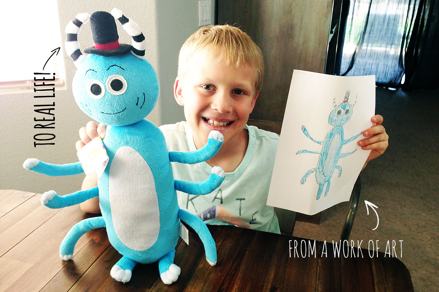 From a drawing to a custom hand-sewn stuffed animal. Such a great gift idea!