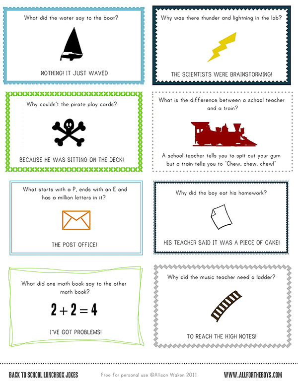 Free Printable School Lunch Notes Jokes All For The Boys