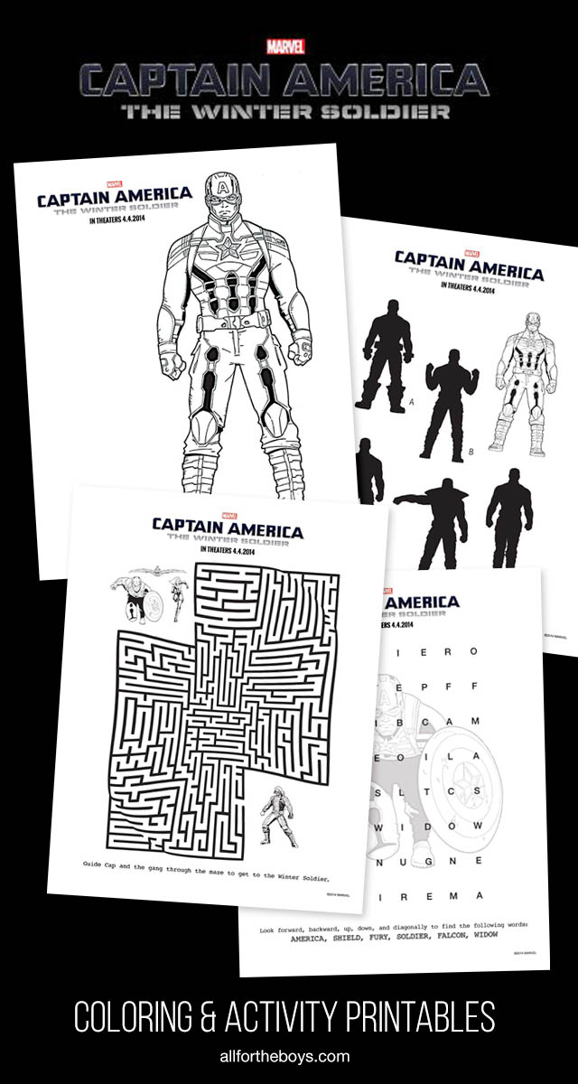 Captain America: The Winter Soldier printable activities and coloring sheets