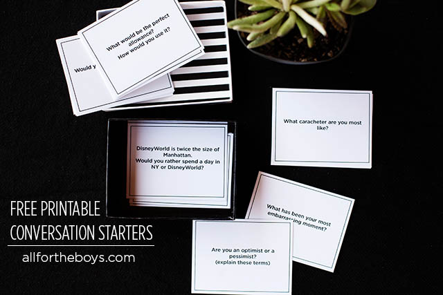 Free printable - dinnertime conversation starters from All for the Boys blog