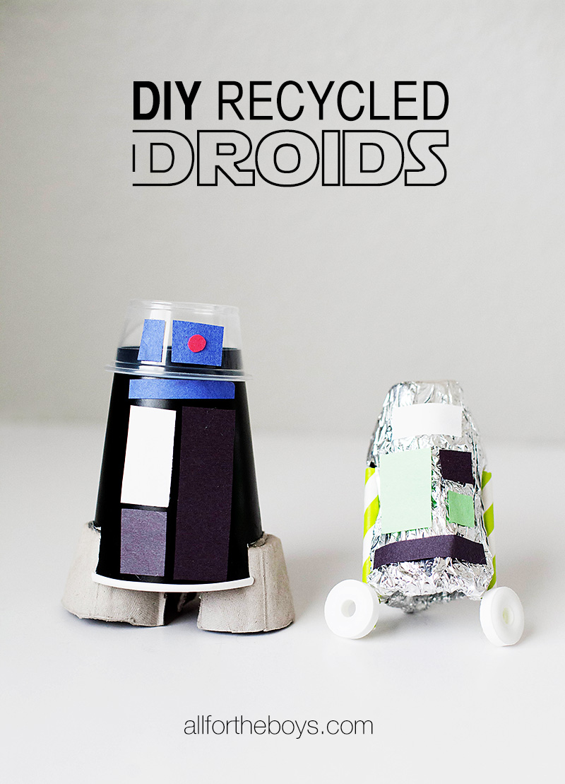 DIY Recycled Droid craft from All for the Boys blog. A fun Star Wars Day craft!