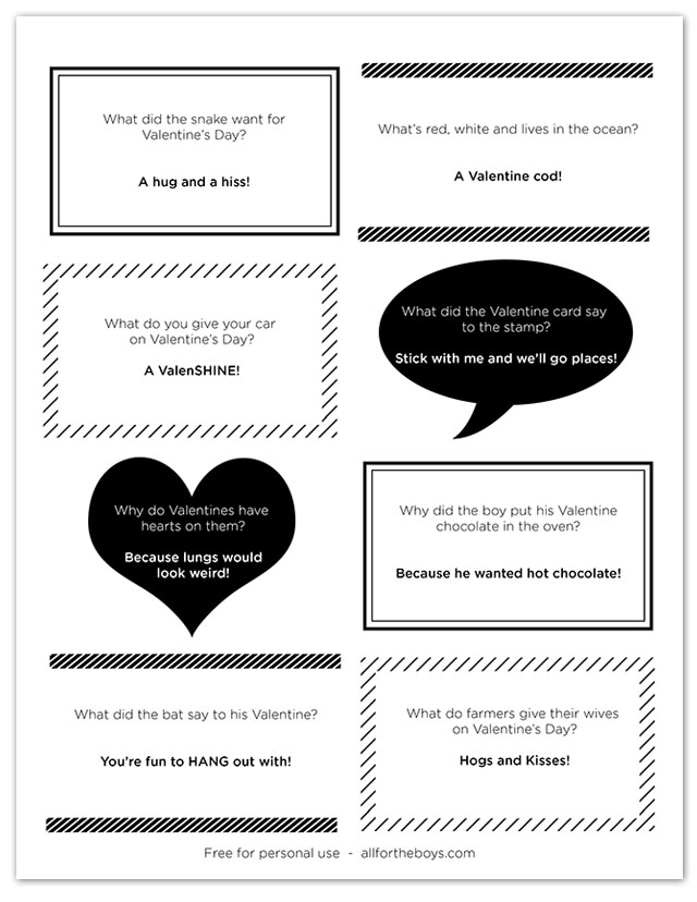 Free printable Valentine joke notes - perfect for lunches or to trade in class