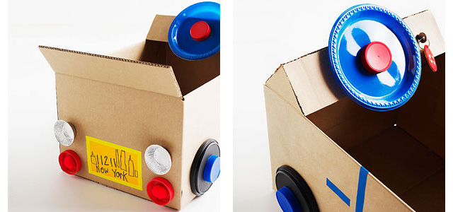 DIY cardboard gas pump and car