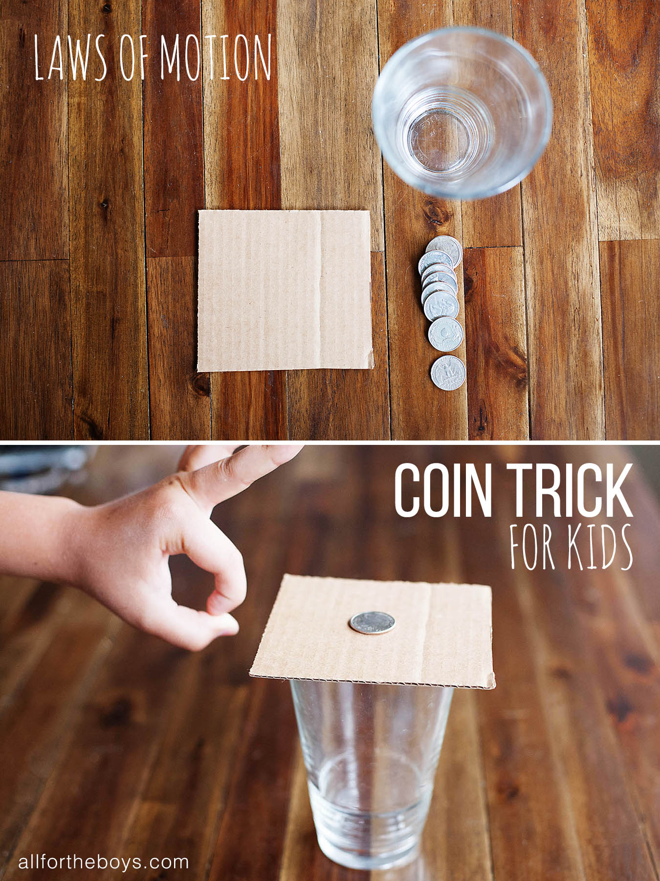 Laws of motion coin trick for kids