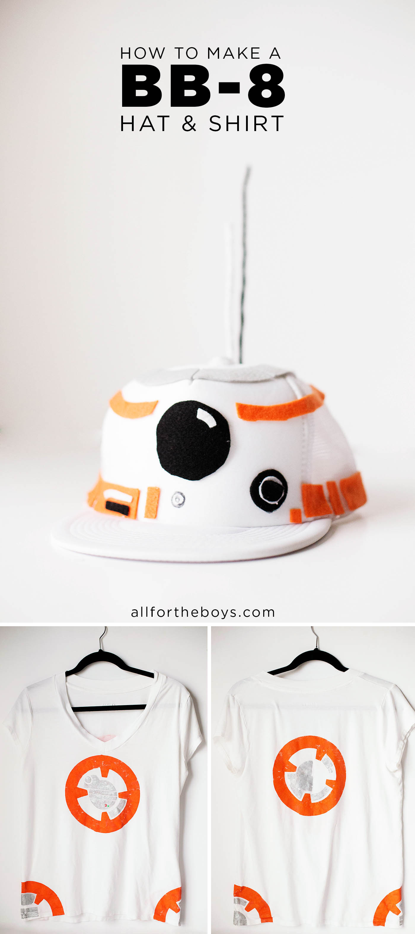 DIY BB-8 Droid hat & shirt costume. Perfect for a Star Wars Run Disney costume, halloween or just a trip to Disneyland or Walt Disney World!