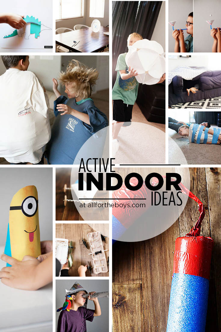 Active indoor ideas to keep busy kids moving even when stuck inside. 