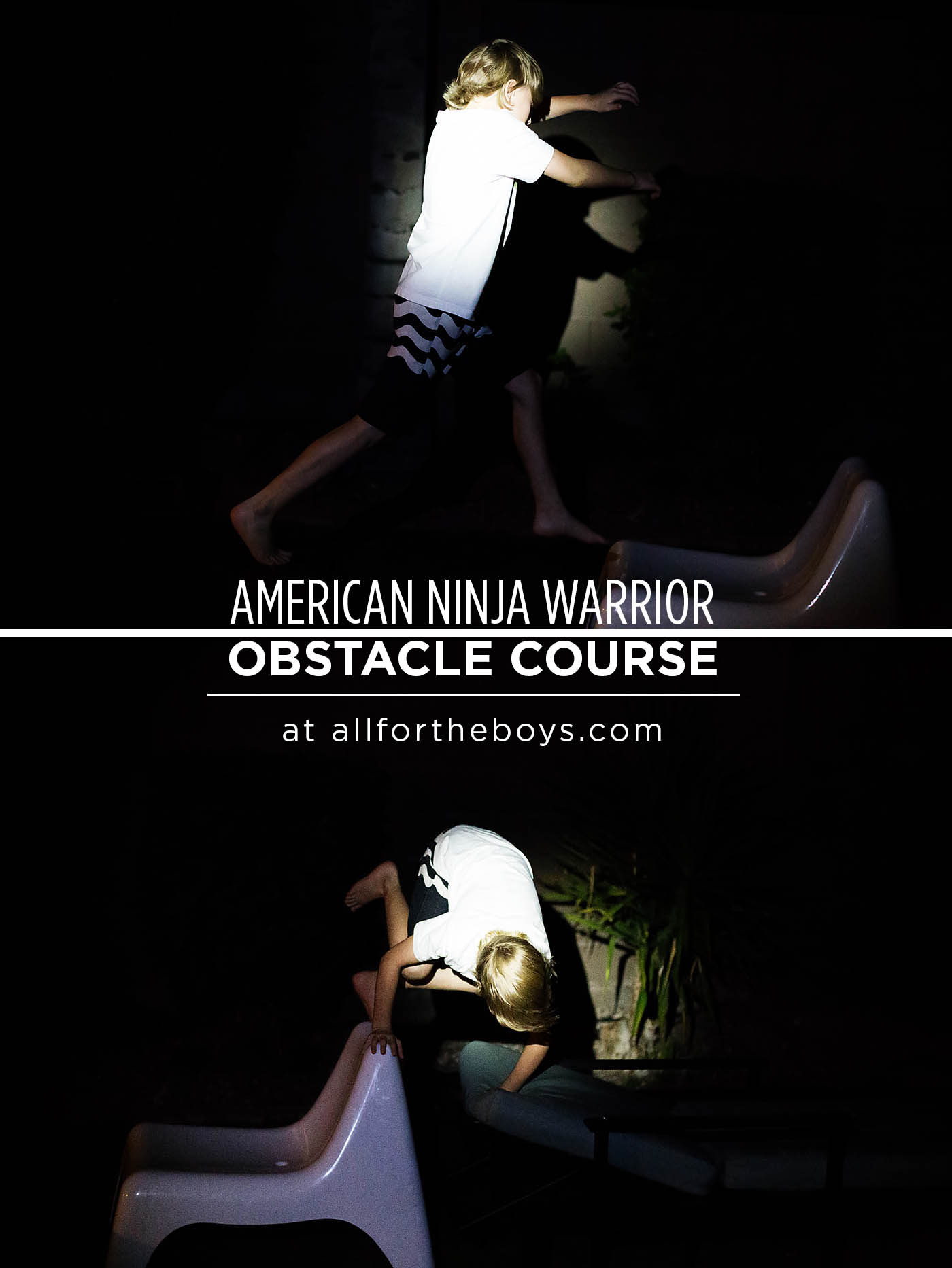 American Ninja Warrior inspired backyard obstacle course. A fun outdoor activity for summer nights!