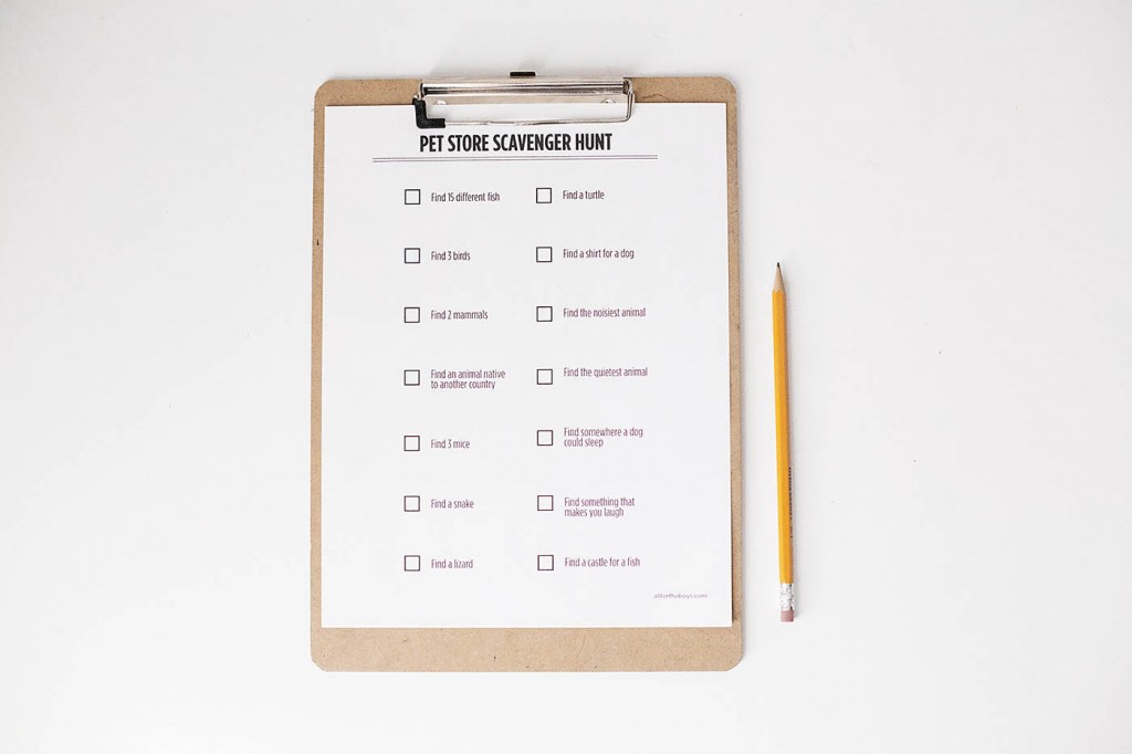 Free printable pet store scavenger hunt - a great free summer activity idea!
