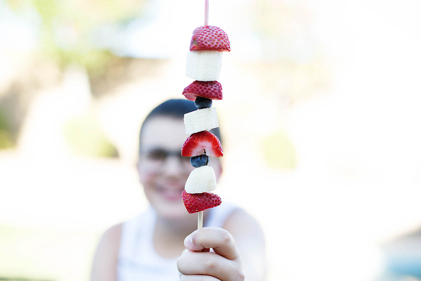 Poolside snack ideas - on a stick. Easy to eat AND clean up!