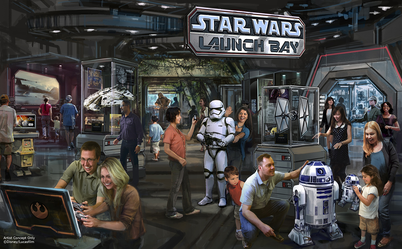 Star Wars Launch Bay Coming to Disneyland Resort and Walt Disney World Resort -- This interactive experience will take guests into the upcoming film, Star Wars: The Force Awakens, with special exhibits and peeks behind the scenes, including opportunities to visit with new and favorite Star Wars characters, special merchandise and food offerings. Star Wars Launch Bay will be located in the Animation Courtyard at Disney’s Hollywood Studios and in Tomorrowland at Disneyland park. (Disney Parks)