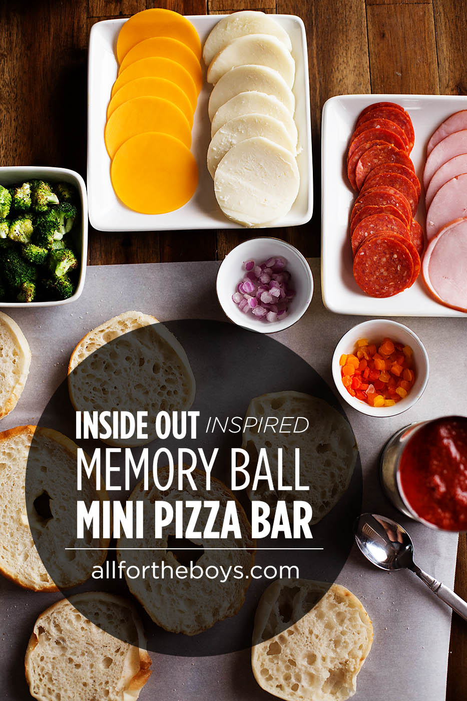 Inside Out Movie night with a memory ball pizza bar, I LAVA You printables for dessert and a DIY marquee sign!