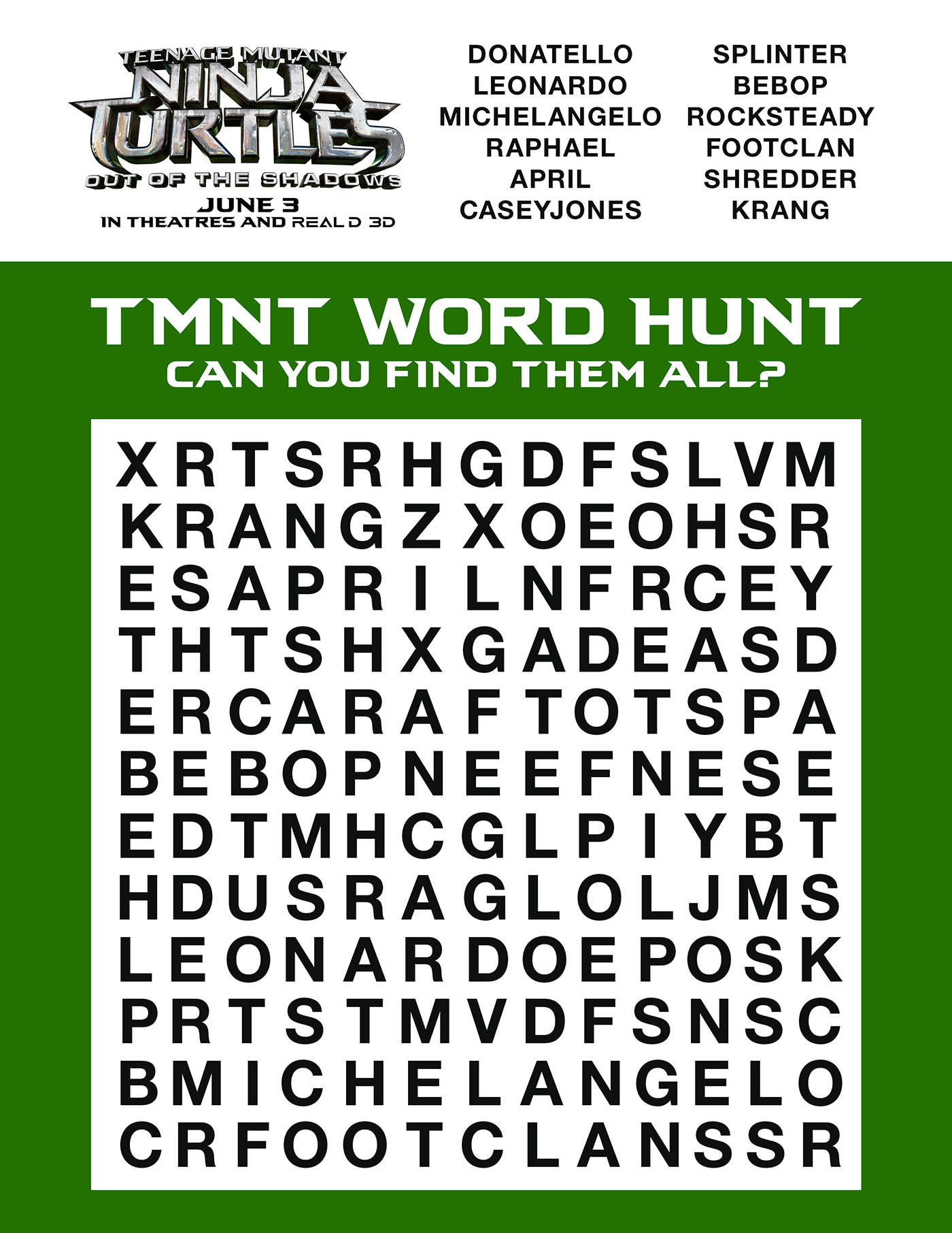 TMNT word search