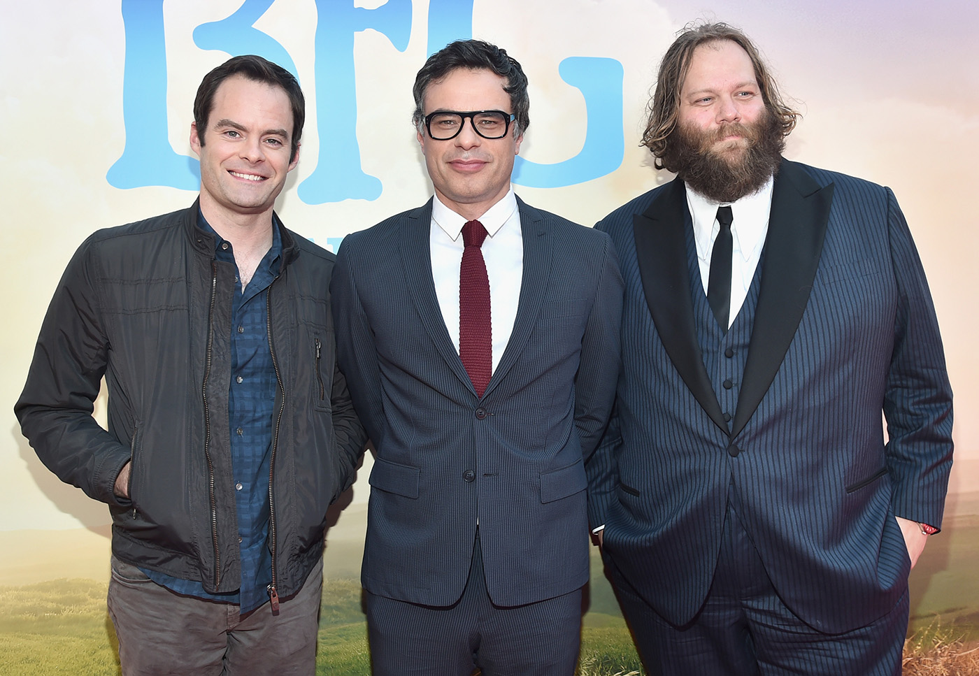 HOLLYWOOD, CA - JUNE 21: (L-R) Actors Bill Hader, Jemaine Clement and Olafur Darri Olafsson arrive on the red carpet for the US premiere of Disney's "The BFG," directed and produced by Steven Spielberg. A giant sized crowd lined the streets of Hollywood Boulevard to see stars arrive at the El Capitan Theatre. "The BFG" opens in U.S. theaters on July 1, 2016, the year that marks the 100th anniversary of Dahl's birth, at the El Capitan Theatre on June 21, 2016 in Hollywood, California. (Photo by Alberto E. Rodriguez/Getty Images for Disney) *** Local Caption *** Bill Hader; Jemaine Clement; Olafur Darri Olafsson