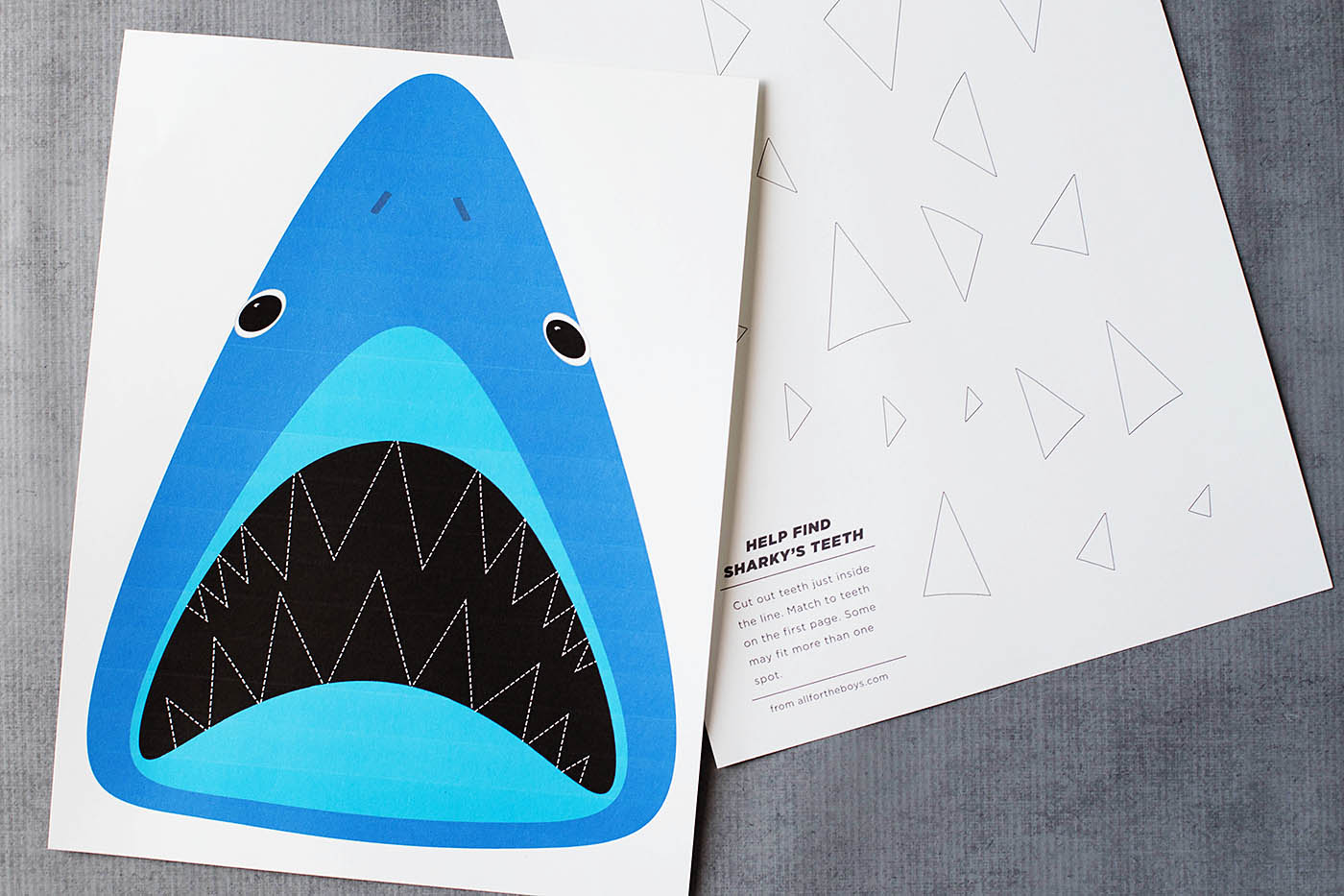 Printable shark tooth puzzle game, fun for a shark party or just an every day boredom buster