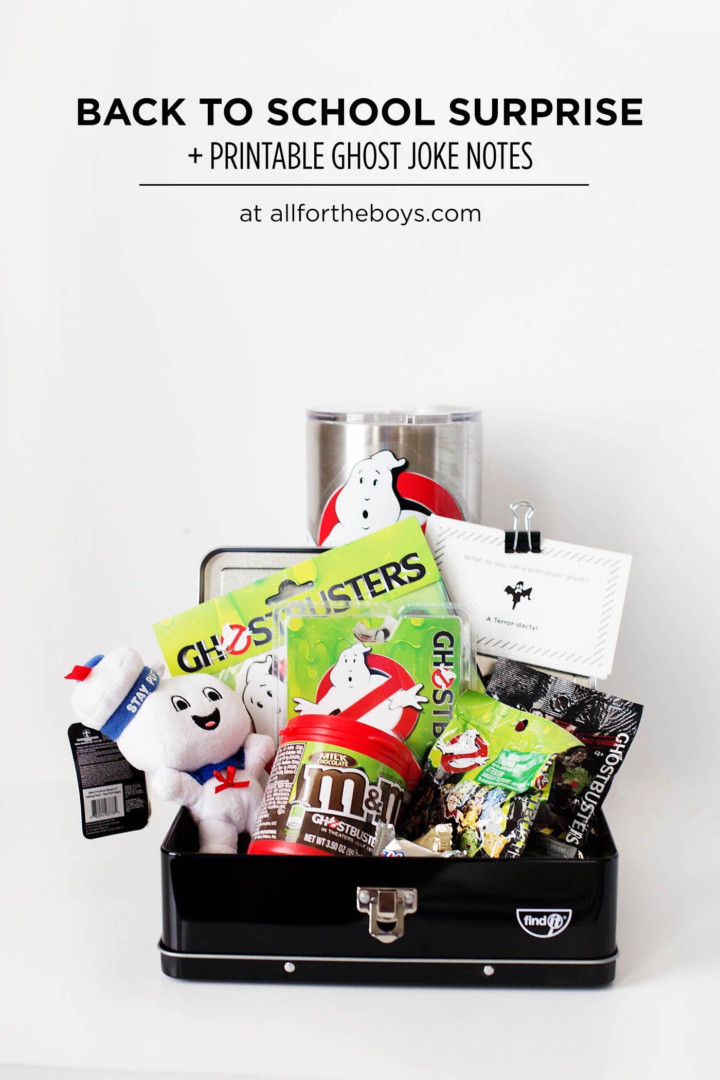 Back to School Ghostbusters themed surprise with printable lunchbox ghost joke notes