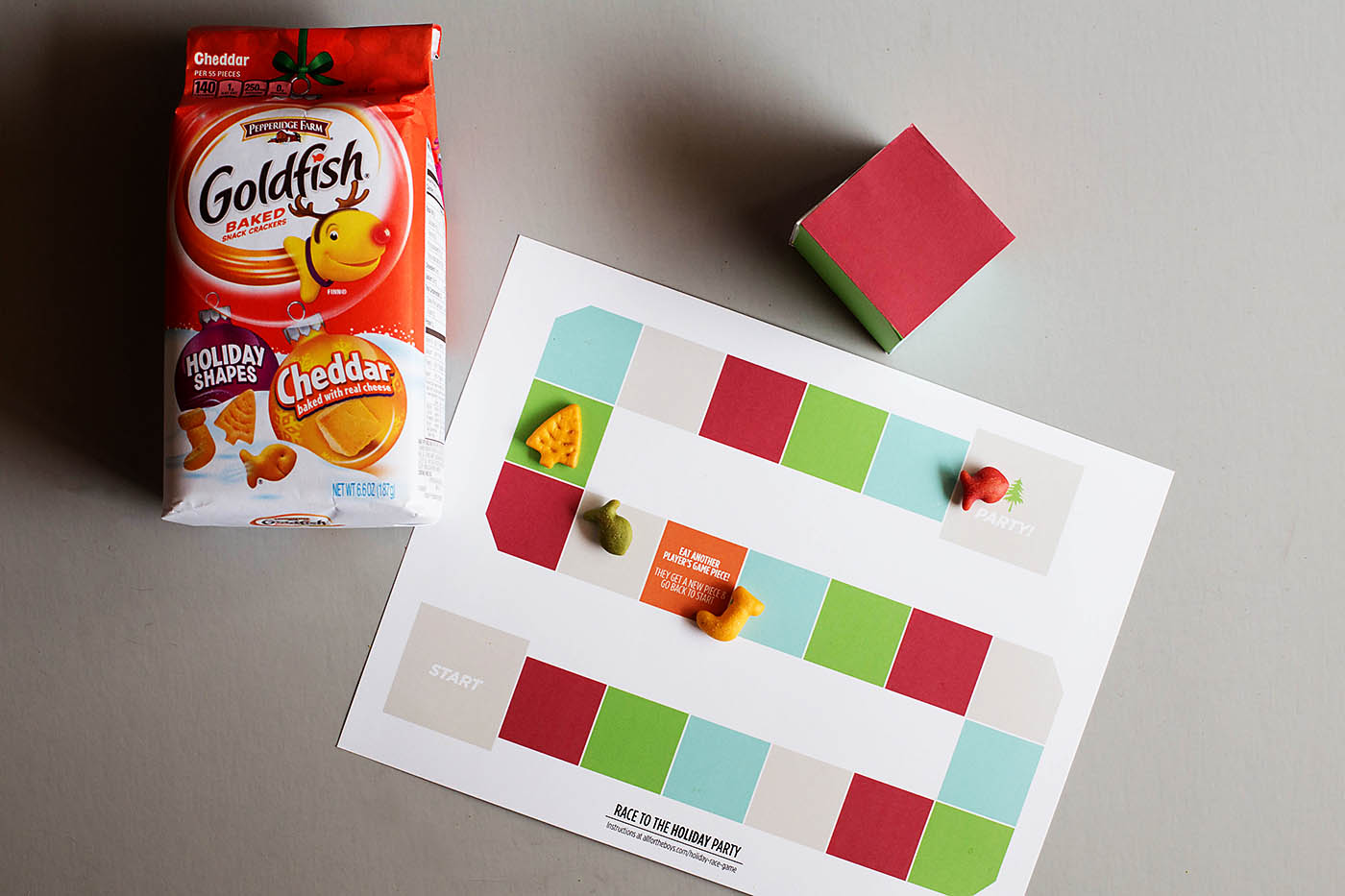 Printable holiday game with edible playing pieces!