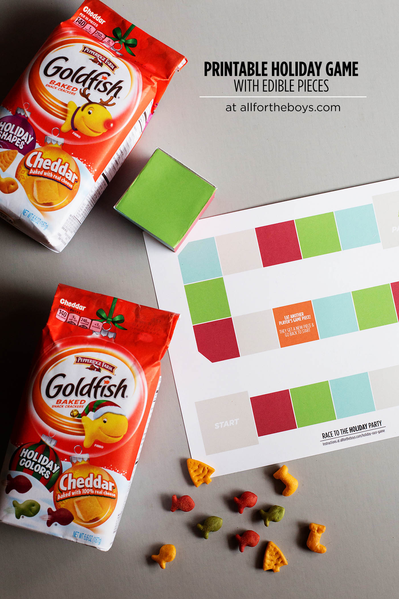 Printable holiday game with edible playing pieces!