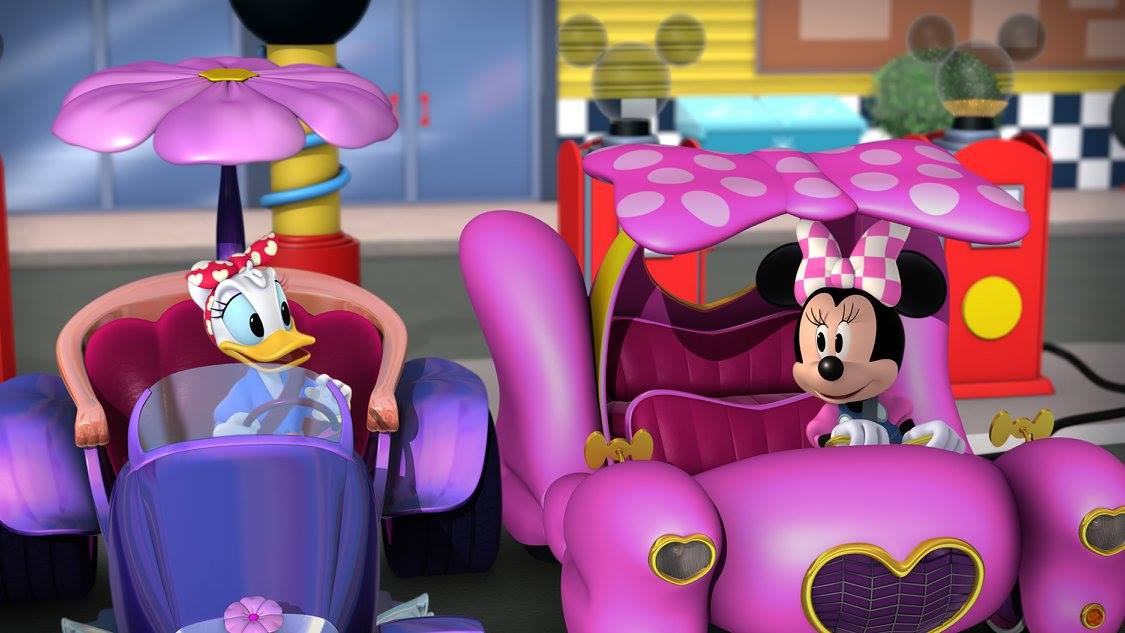 MICKEY AND THE ROADSTER RACERS - "Goofy Gas!" - When Goofy invents a new fuel to make the roadsters go faster, they wind up with unexpected results. This episode of "Mickey and the Roadster Racers" airs Sunday, January 15 (9:25 - 9:50 A.M. EST) on Disney Junior. (Disney Junior)DAISY DUCK, MINNIE MOUSE