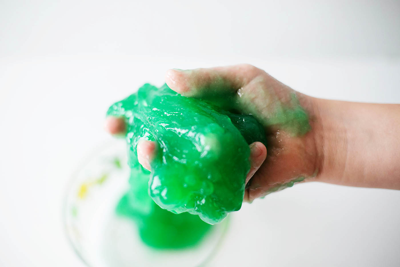 An easy and safe slime recipe using only 3 food safe ingredients. Nice and slimy, sticky and stretchy!