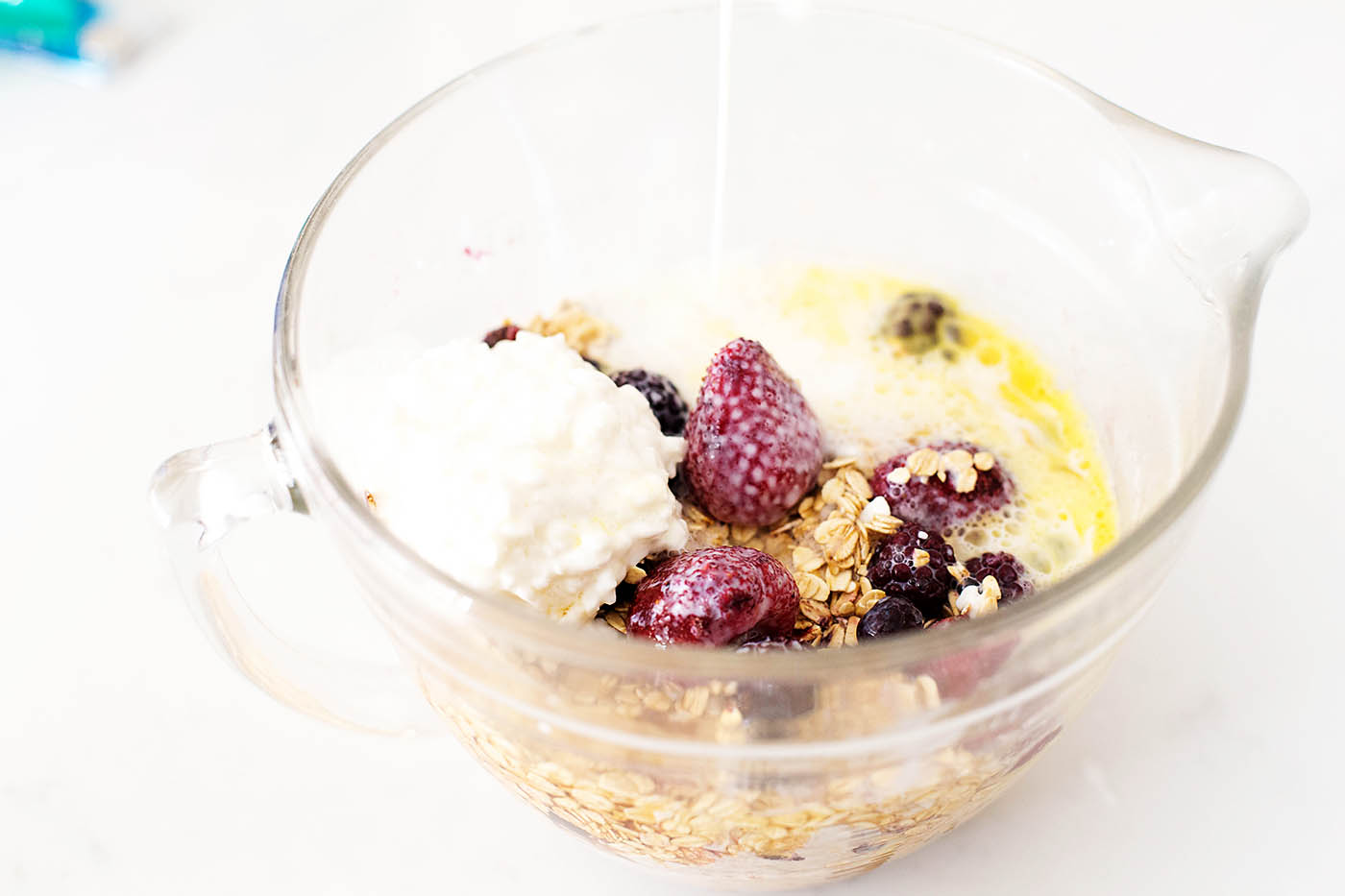 Easy Baked Berry Oatmeal with cottage cheese! Made gluten free just by using gluten free oats!
