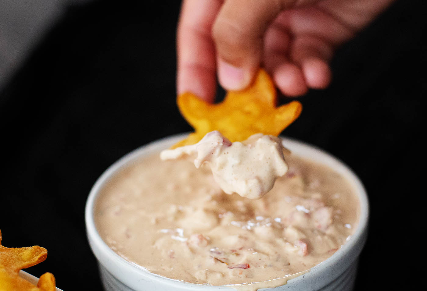 Easy Halloween Chicken Queso Blanco Recipe with a cute idea to decorate a bowl like a ghost!