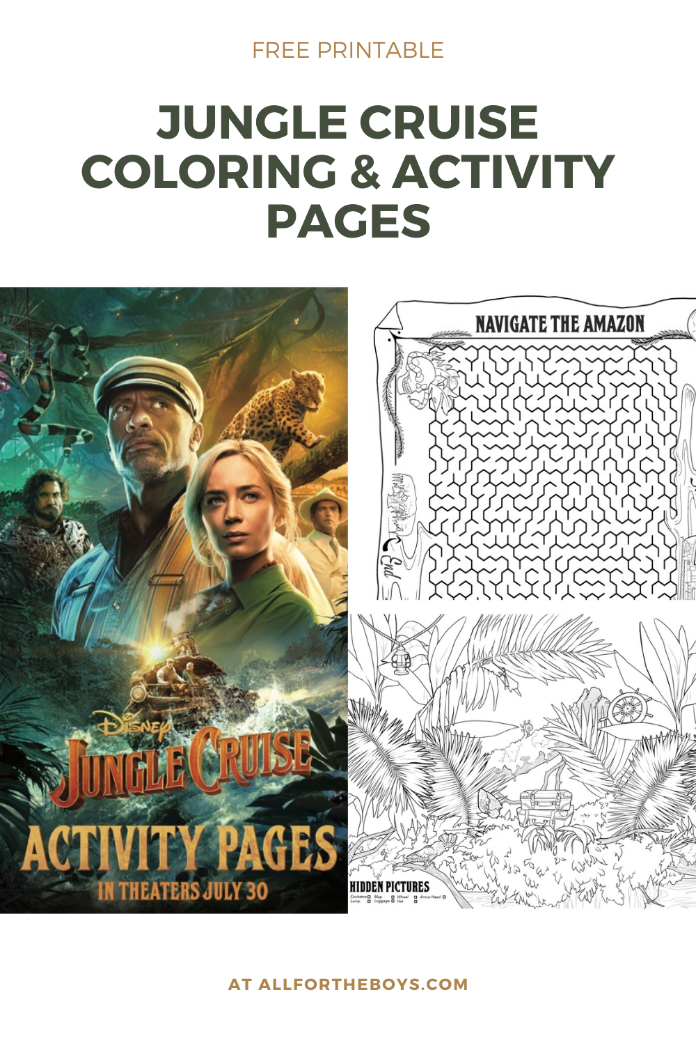 Jungle Cruise printable activity and coloring sheets